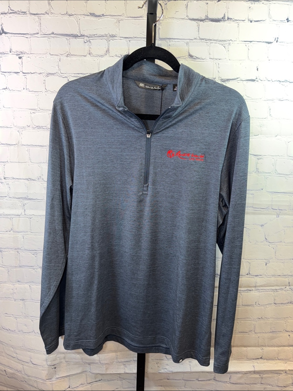 Travis Mathew Heather Gray Long-Sleeve Quarter Zip with Red Logo